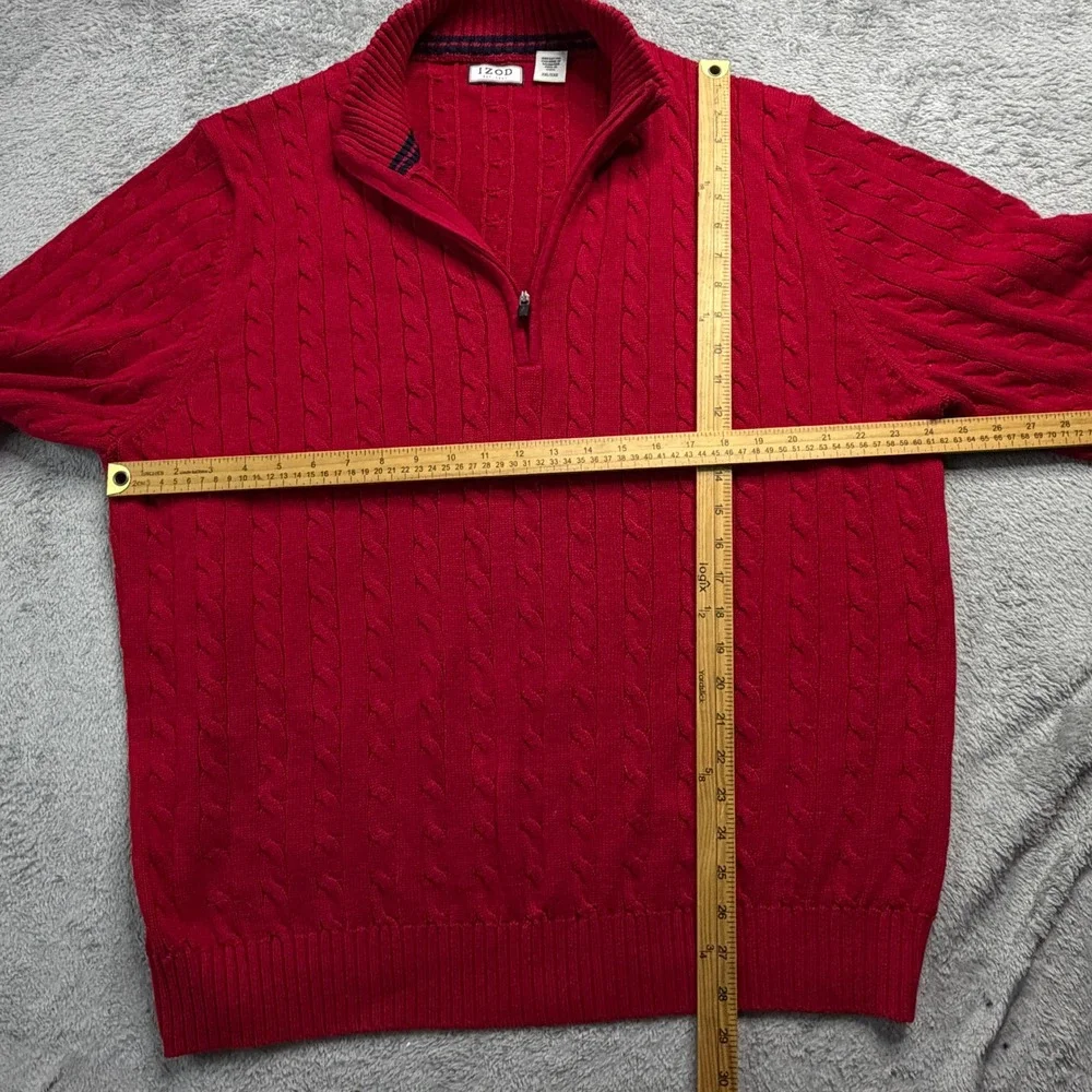 IZOD Mens XXL Red Cable Knit Quarter Zip 100% Cotton Mock Neck Sweater